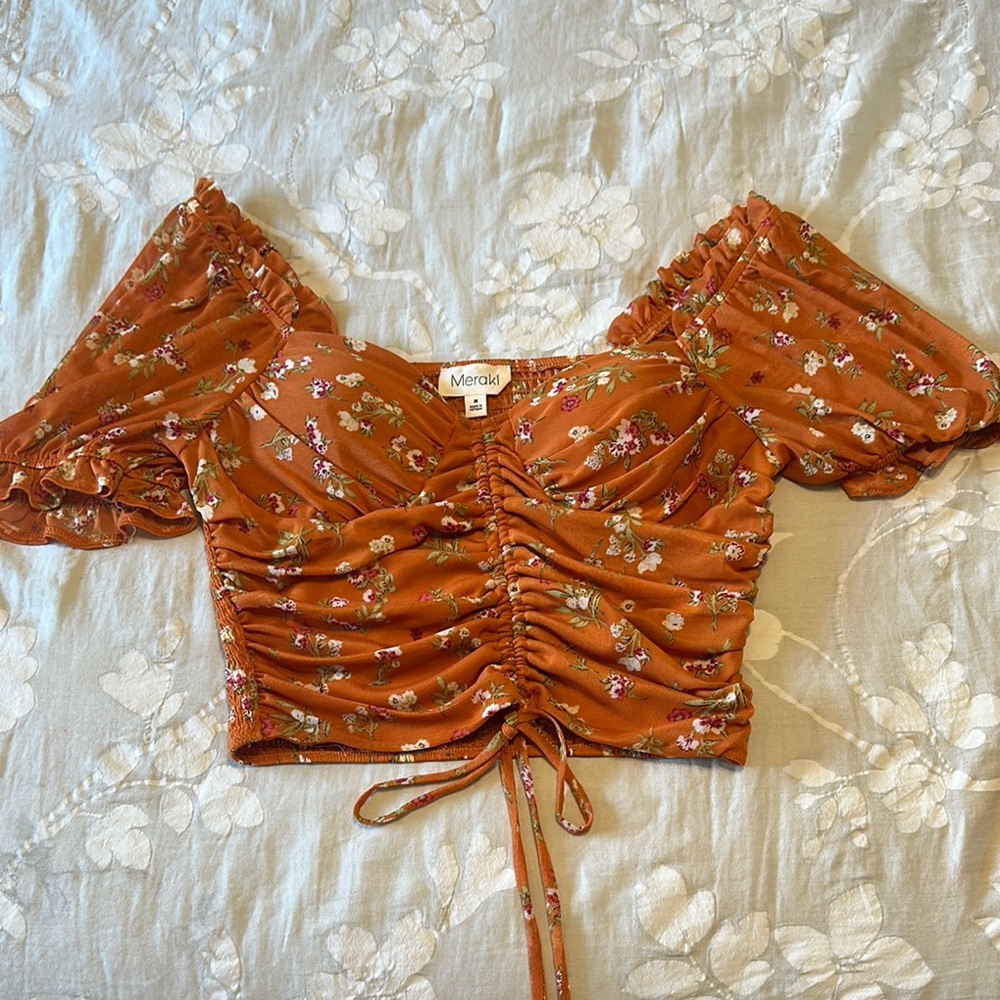 Meraki Floral Orange Women's Crop Top